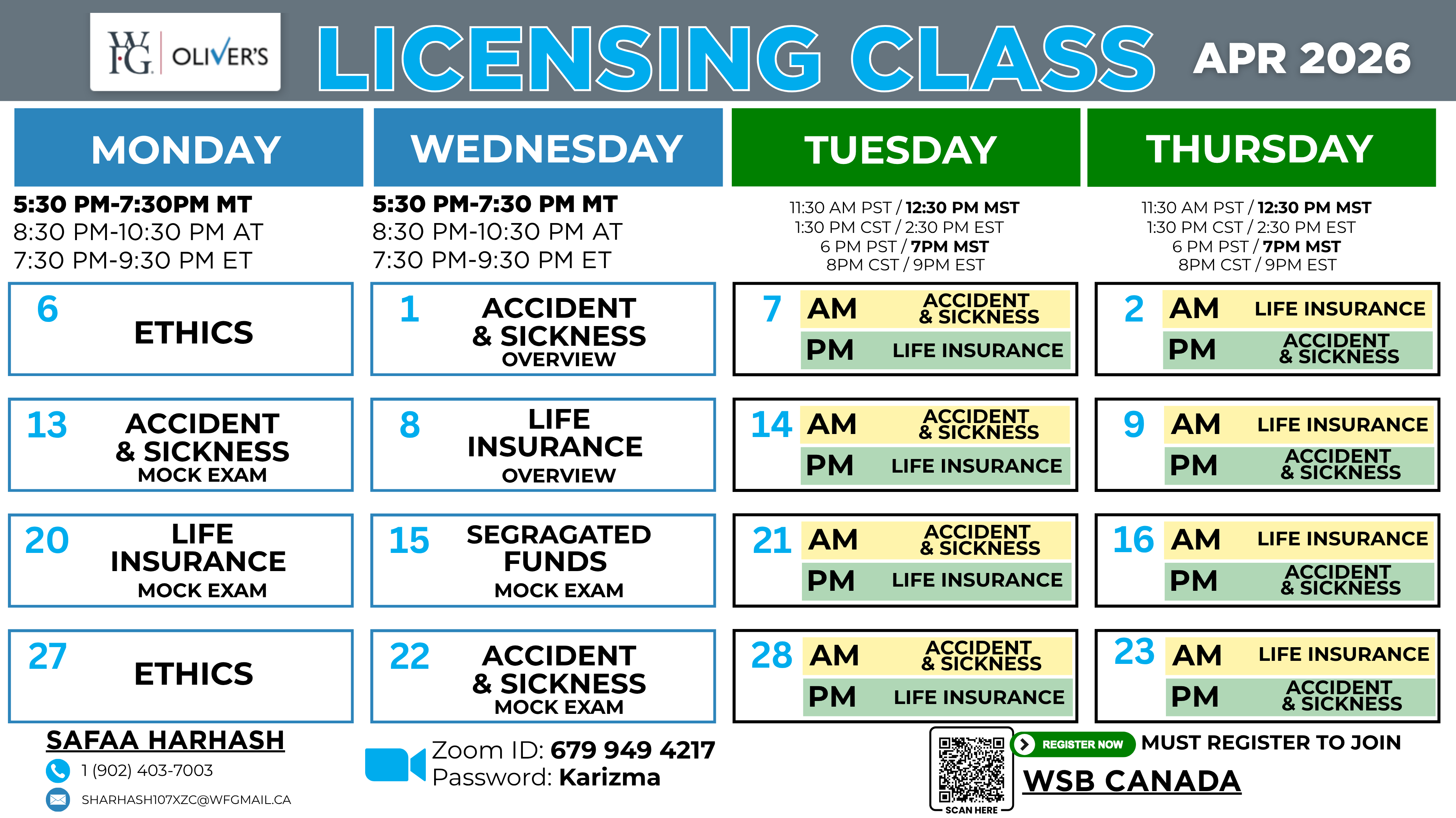 Licensing class schedule